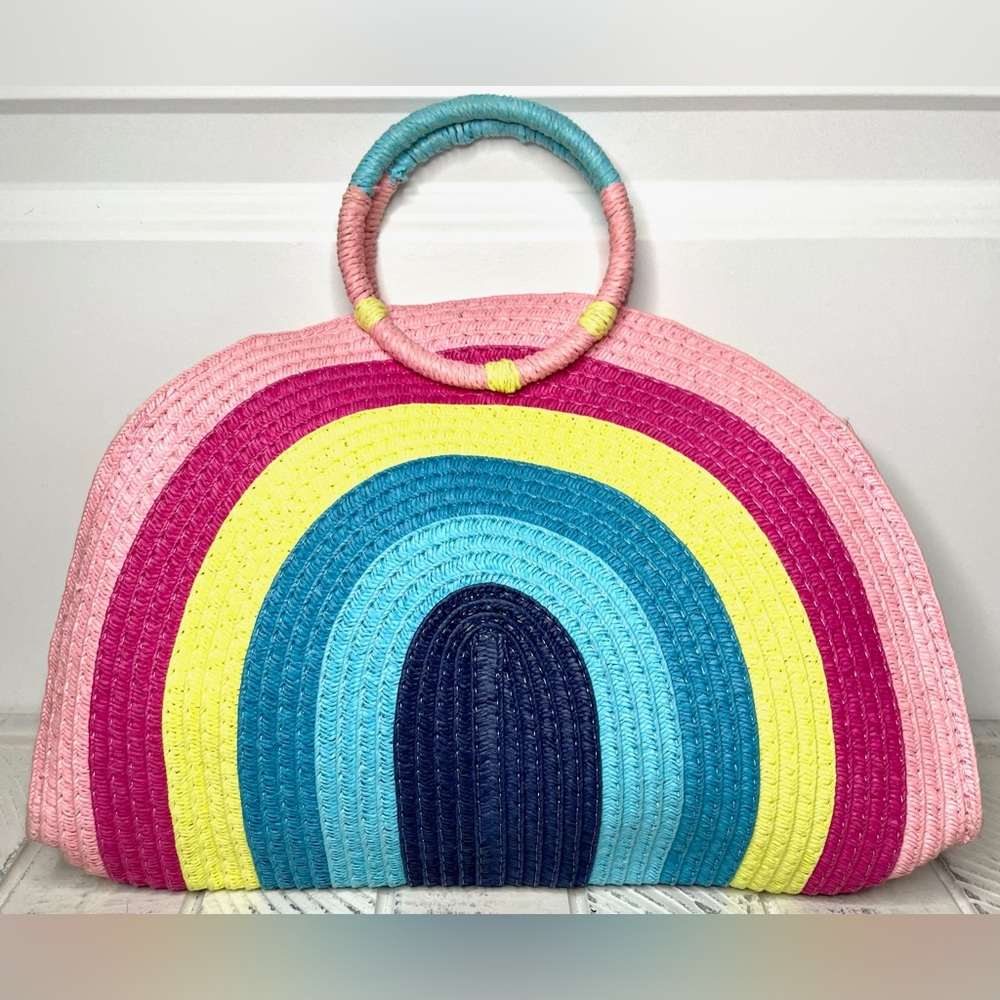 Rainbow Stripe Woven Paper Handbag Circular Handle Cat & Jack